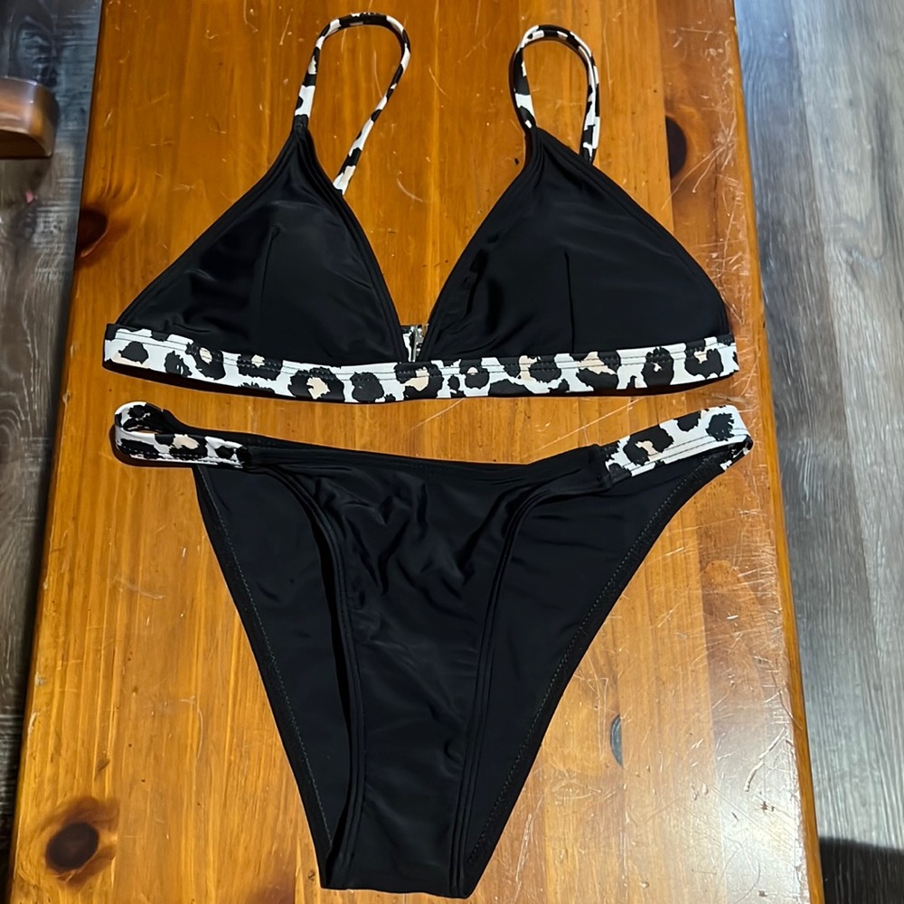 Brand: SHEIN, size: small, color, black, cream, and tan, type: bikini